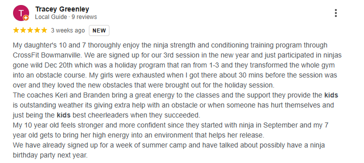 Google Review 5 star Review of Bowmanville's best summer camp